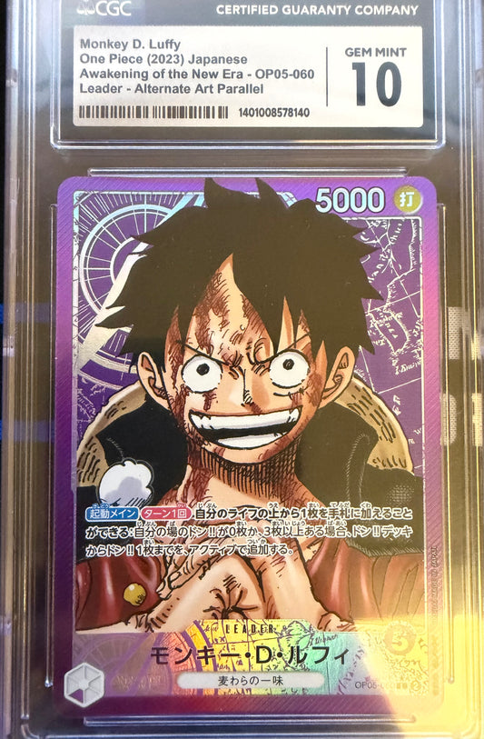 One Piece CGC 10 GEM MINT Monkey D Luffy L Alt Art 2023 OP05-060 OP05 Japanese